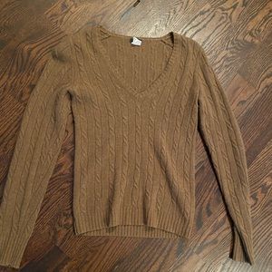 Camel cable net cashmere JCrew vnsck sweater